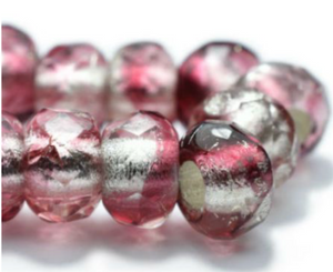 Fuchsia with Silver Foil Large Hole Roller Bead, 6MM x 9MM