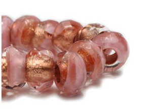 Medium Pink with Copper Lining Large Hole Roller Bead, 6MM x 9MM