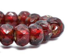 Load image into Gallery viewer, Ruby Red with Gold Lining Large Hole Roller Bead, 6MM x 9MM
