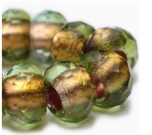 Load image into Gallery viewer, Green and Yellow with Copper Lining Large Hole Bead, 8MM x 12MM
