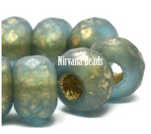 Load image into Gallery viewer, Blue Green Gold Wash and Lining Large Hole Roller Bead, 8MM x 12MM
