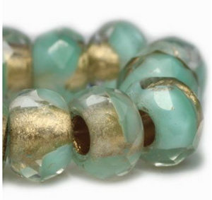 Aqua Green and Gold Large Hole Roller Bead, 8MM x 12MM