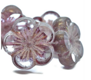 Czech Glass Mulberry and Bronze Finish Hibiscus Flower, 21MM