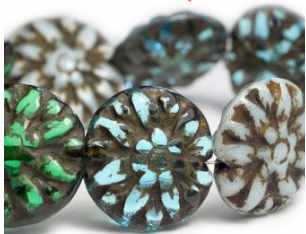 Dahlia Green, Sky Blue, and Pale Slate Blue Mix with Dark Brown Wash, 14MM