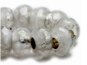 White with Silver Large Hole Roller Bead, 6MM x 9MM