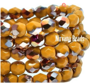 Faceted Round Firepolished Bead Yellow Gold with Crimson-gold AB Finish, 4MM