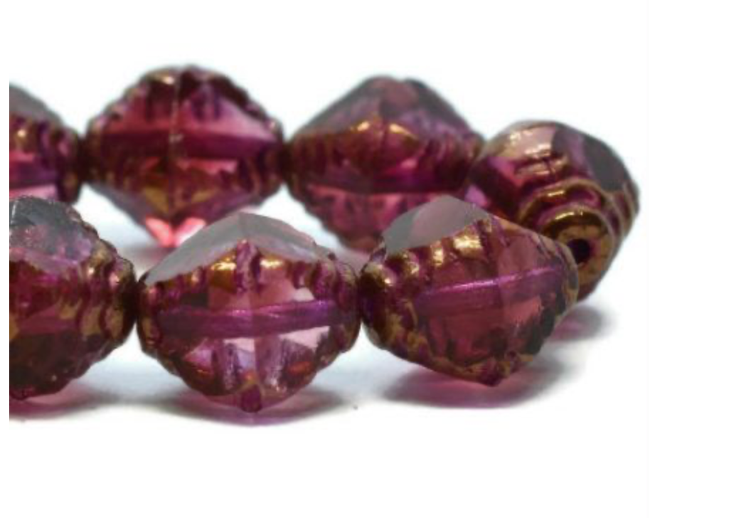 Czech Glass Faceted Bicone, Rosewood with Copper Finish 8 X 12 MM
