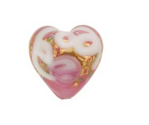 Murano Wedding Cake Pink Heart Bead, 13MM