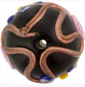 Murano Black Fiorato Round Flower Bead, 20MM