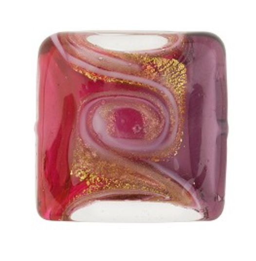 Murano Pink and Purple 24K Gold Foil Square Glass, 20MM