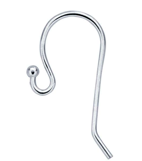 Sterling Silver Ear Wire with Loop and Ball End, 17.5MM