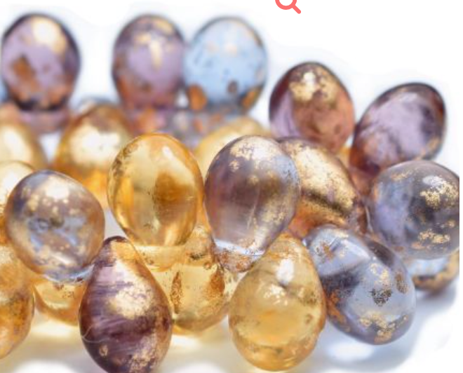 Czech Glass Drop Mix Of Grape and Pale Yellow Gold with Gold Finish, 6 MM x 9 MM