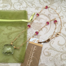 Load image into Gallery viewer, Green Amethyst and Fuchsia Necklace in 14K Gold Fill
