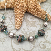 Load image into Gallery viewer, Green Lamp Work Glass and Freshwater Pearl Necklace in Sterling Silver
