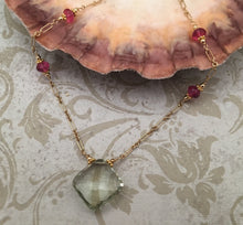 Load image into Gallery viewer, Green Amethyst and Fuchsia Necklace in 14K Gold Fill
