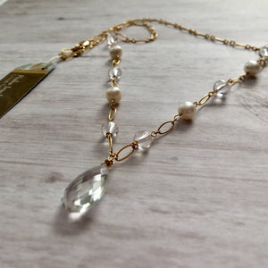 Crystal Quartz and Freshwater Pearl Necklace in 14K Gold Fill