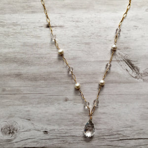 Crystal Quartz and Freshwater Pearl Necklace in 14K Gold Fill