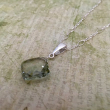 Load image into Gallery viewer, Large Cushion Cut Green Amethyst Necklace in Sterling Silver
