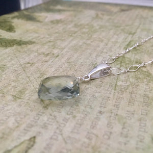 Large Cushion Cut Green Amethyst Necklace in Sterling Silver