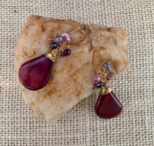 Large Red Jasper and Spinel Earrings in 14K Gold Fill