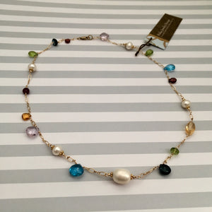 Multi Gemstone and Freshwater Pearl Necklace in 14K Gold Fill