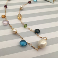 Load image into Gallery viewer, Multi Gemstone and Freshwater Pearl Necklace in 14K Gold Fill
