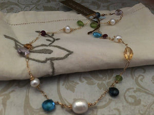 Multi Gemstone and Freshwater Pearl Necklace in 14K Gold Fill