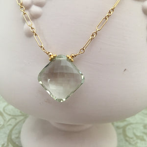 Green Amethyst and Fuchsia Necklace in 14K Gold Fill