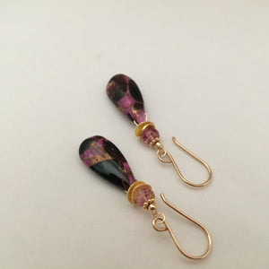 Pink Copper Obsidian Composite Earrings in 14K Gold Fill