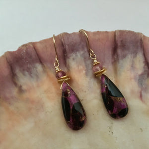 Pink Copper Obsidian Composite Earrings in 14K Gold Fill