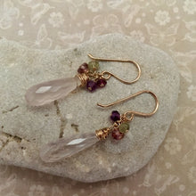 Load image into Gallery viewer, Long Rose Quartz Dangle Chaos Earrings in 14K Gold Fill
