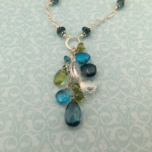 London and Swiss Blue Topaz Dangle Necklace in Sterling Silver