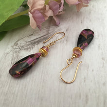 Load image into Gallery viewer, Pink Copper Obsidian Composite Earrings in 14K Gold Fill
