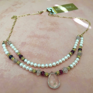 Rose Quartz and Freshwater Pearl Necklace in 14K Gold Fill
