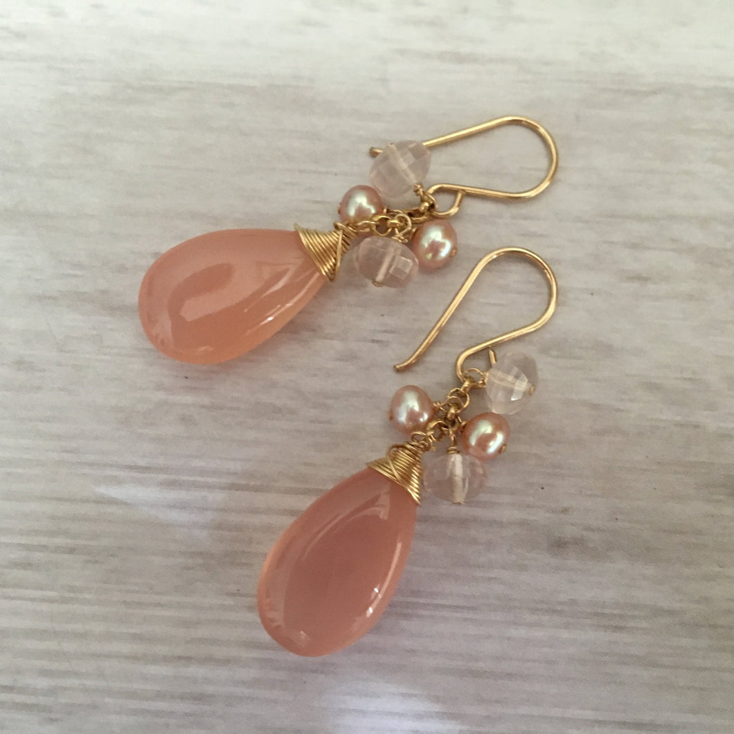 Large Pink Drop Chalcedony Earrings in 14K Gold Fill