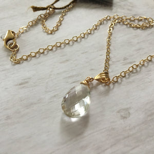 Clear Quartz Pendant Necklace in 14K Gold Fill