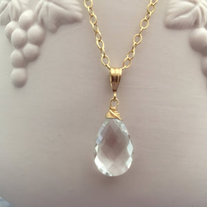 Clear Quartz Pendant Necklace in 14K Gold Fill
