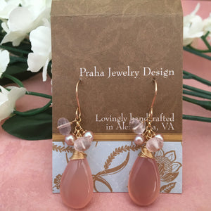 Large Pink Drop Chalcedony Earrings in 14K Gold Fill
