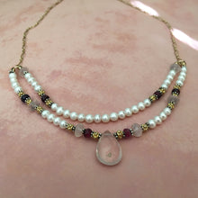 Load image into Gallery viewer, Rose Quartz and Freshwater Pearl Necklace in 14K Gold Fill
