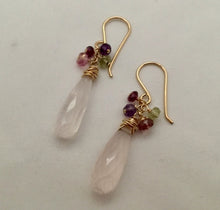 Load image into Gallery viewer, Long Rose Quartz Dangle Chaos Earrings in 14K Gold Fill
