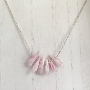 Raw Pink Quartz Point Stone Necklace in Sterling Silver