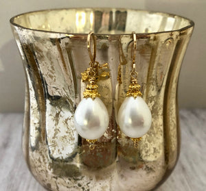 Large "Pearl" Shell Teardrop Earrings in 14K Gold Fill