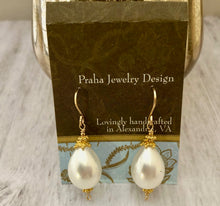 Load image into Gallery viewer, Large &quot;Pearl&quot; Shell Teardrop Earrings in 14K Gold Fill
