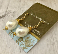 Load image into Gallery viewer, Large &quot;Pearl&quot; Shell Teardrop Earrings in 14K Gold Fill
