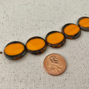 Orange Czech Coin Glass Beads