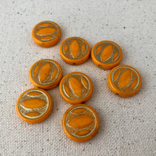 Load image into Gallery viewer, Orange and Gold Coin Beads, Czech 18MM
