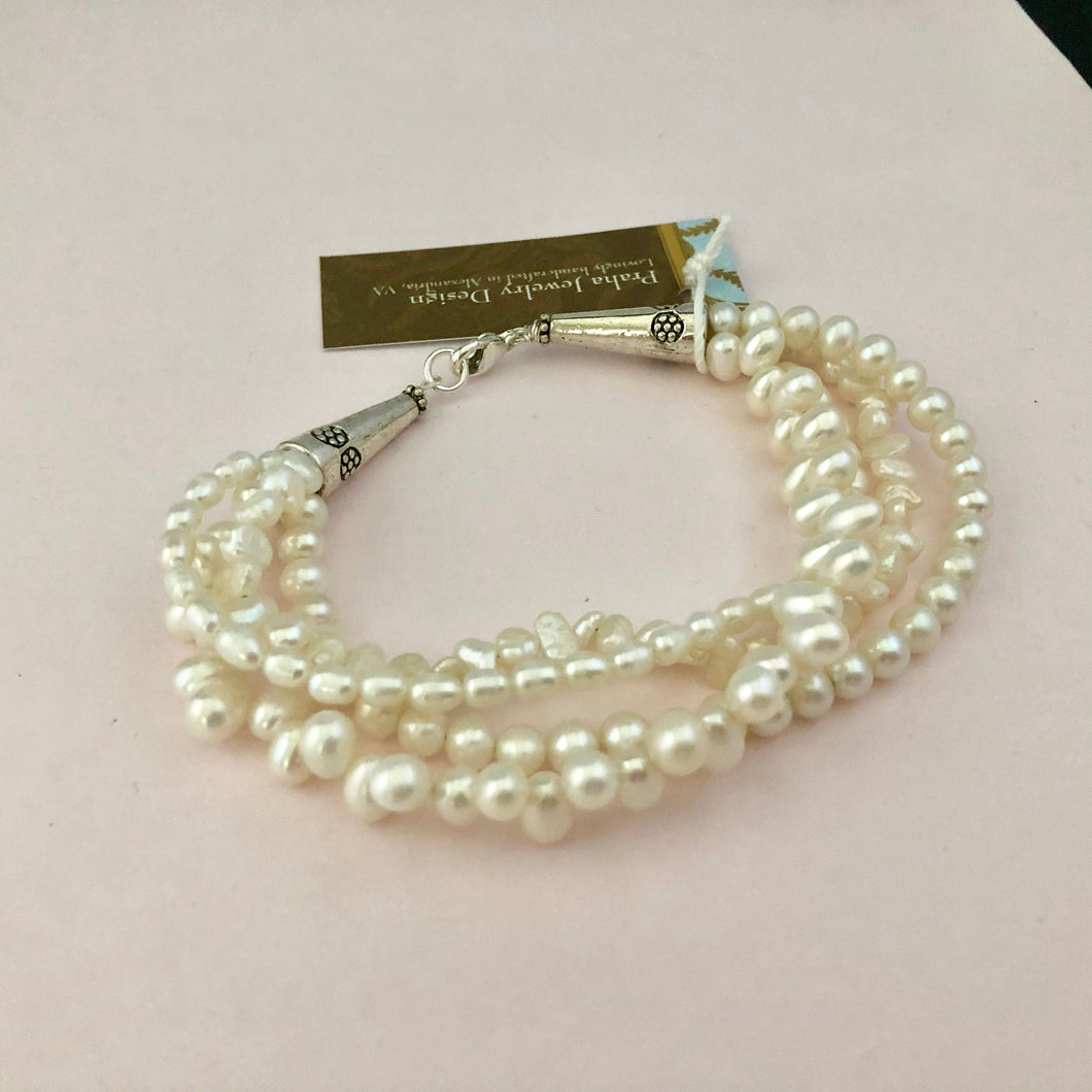 Freshwater Pearl Multi-Strand Bracelet in Sterling Silver