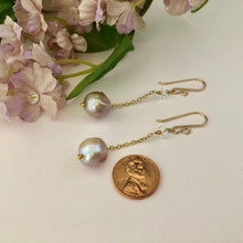 Load image into Gallery viewer, Long Dangle Bronze Pearl Earrings in 14K Gold Fill
