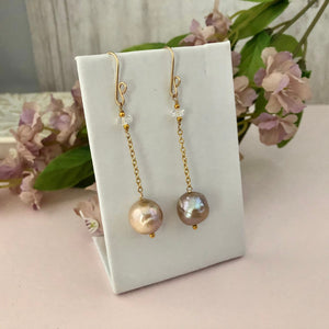 Long Dangle Bronze Pearl Earrings in 14K Gold Fill