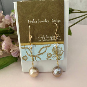 Long Dangle Bronze Pearl Earrings in 14K Gold Fill